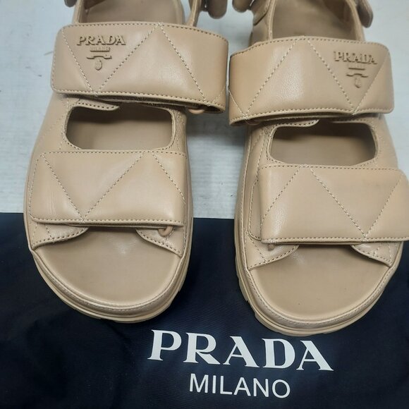 Prada Tan Nappa Quilted Padded Dad Sandal - Picture 10 of 14